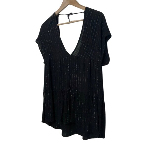 XHILARATION | Lightweight Black Short Sleeve Blouse Gold Stitch Top | Size S - Picture 4 of 10